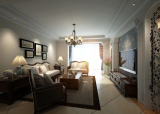 美式风格客厅沙发背景墙装修效果图