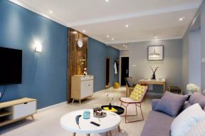 现代简约风格客厅蓝色背景墙装修图片