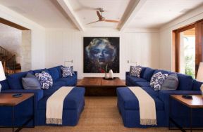 2020客厅实木茶几效果图欣赏 客厅蓝色沙发效果图 