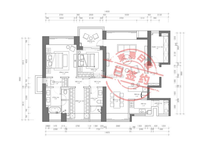 香山美墅167平米现代美式风格装修户型图
