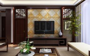新中式风格客厅瓷砖电视墙装修效果图