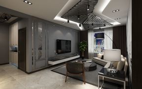 2023现代风格客厅深灰色电视墙装修效果图
