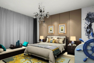 新中式风格卧室床头装饰画布置效果图