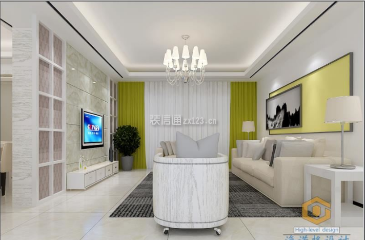 彝海大城130平米三居室现代风格装修客厅效果图