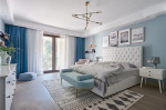 2023温馨家庭卧室蓝色背景墙装修设计图片