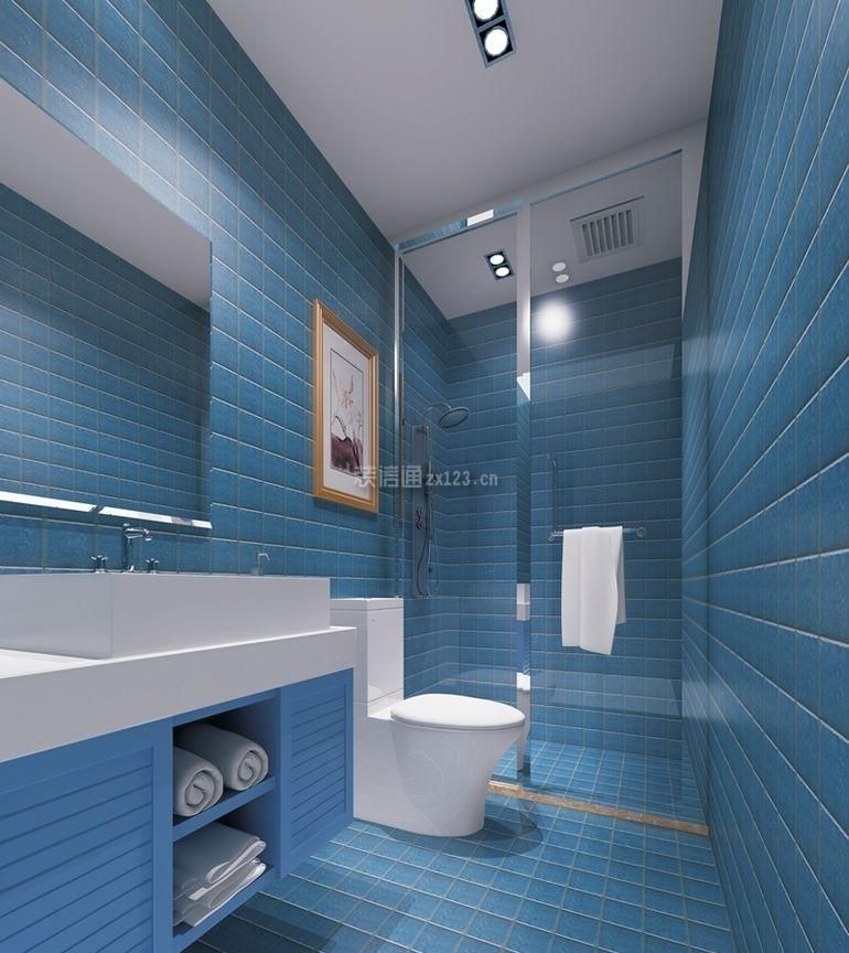 2023时尚蓝色卫生间瓷砖背景墙装修效果图