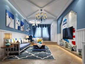 2023地中海风格客厅蓝色背景墙装修效果图