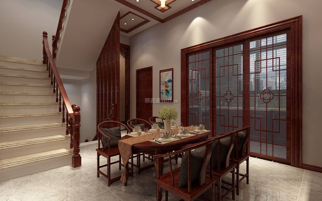 2023中式风格餐厅红木餐桌装修设计效果图