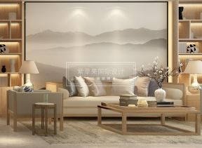 现代中式风格客厅沙发背景墙柜体设计效果图