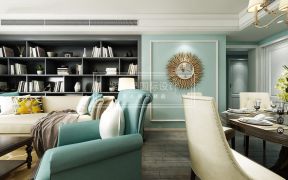2023简美客厅蓝色沙发椅设计效果图