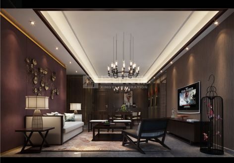 金碧梦苑120平米三居室新中式风格装修效果图
