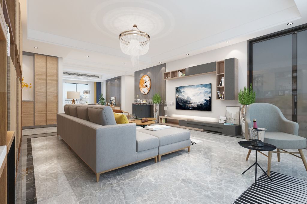 2021现代原木风客厅沙发装修设计效果图