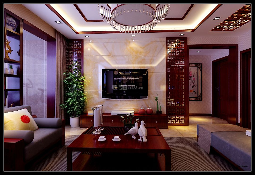 2023简中式客厅电视墙设计效果图