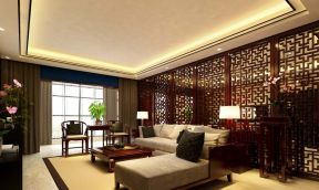 2023新中式风格客厅沙发镂空隔断设计图片