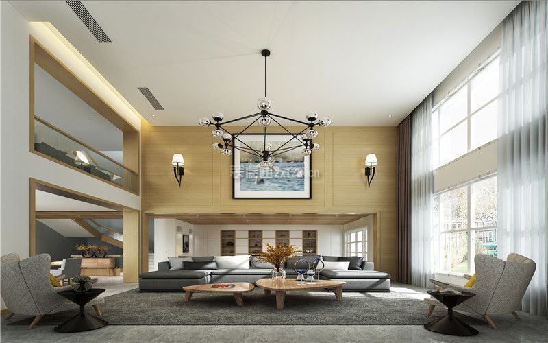 170平复式现代简约风格客厅布艺沙发效果