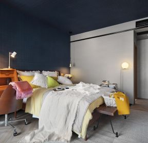 九十平米新房卧室蓝色图片-每日推荐