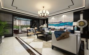 新中式别墅客厅效果图 2020大气新中式别墅客厅图片 