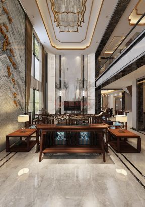 新中式别墅客厅效果图 2020大气新中式别墅客厅图片