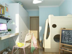 现代简约风格儿童房淡蓝色背景墙装修效果图