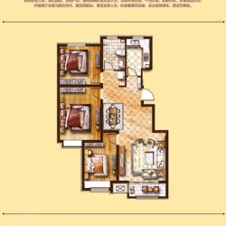 哈罗城 C1户型三室两厅一卫，3室2厅1卫，100.52平米