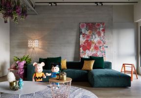 后现代家装样板间客厅绿色沙发设计图片
