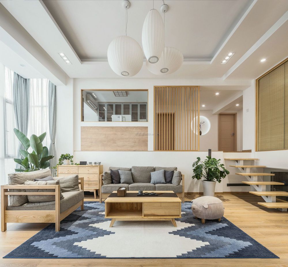 2021日式风格客厅沙发背景墙装修图片