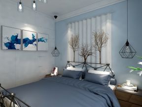 2023现代北欧风格卧室蓝色背景墙设计效果图