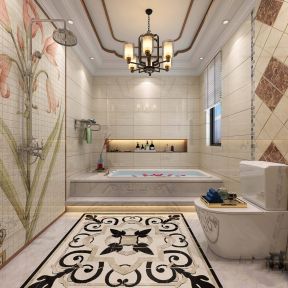 新中式风格卫浴间地面拼花设计效果图