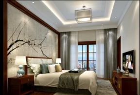 新中式风格卧室床头背景墙画布置效果图