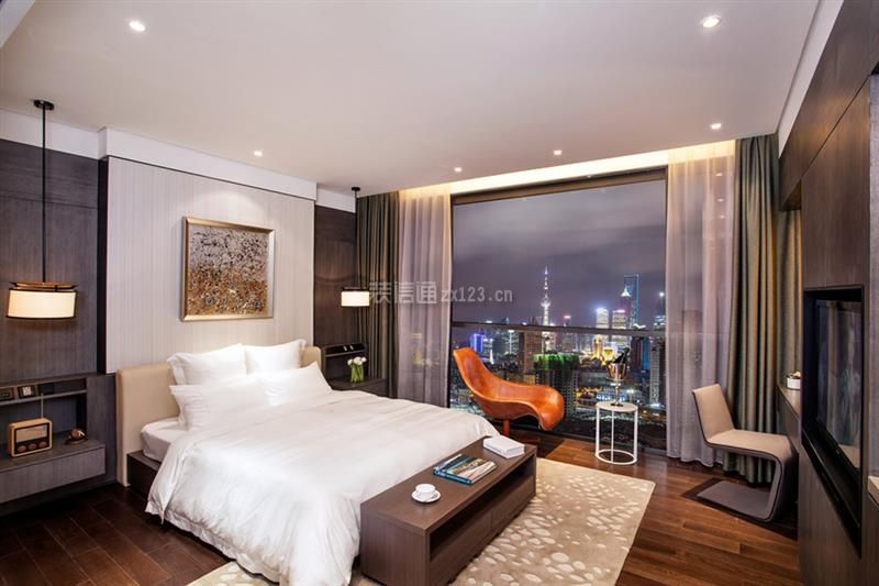 现代家装卧室纯色窗帘设计效果图