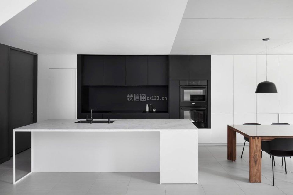 极简主义黑白厨房设计效果图图片