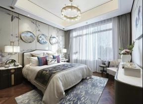 杭州别墅样板房现代中式卧室装修美图