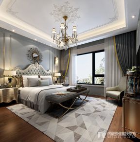 鲁能7号院345㎡欧式风格别墅卧室装修案例