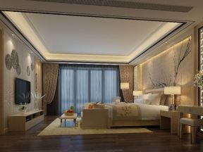 500平新中式风格卧室床头背景墙设计