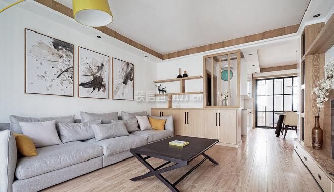 北欧日式风格客厅沙发背景墙设计图片