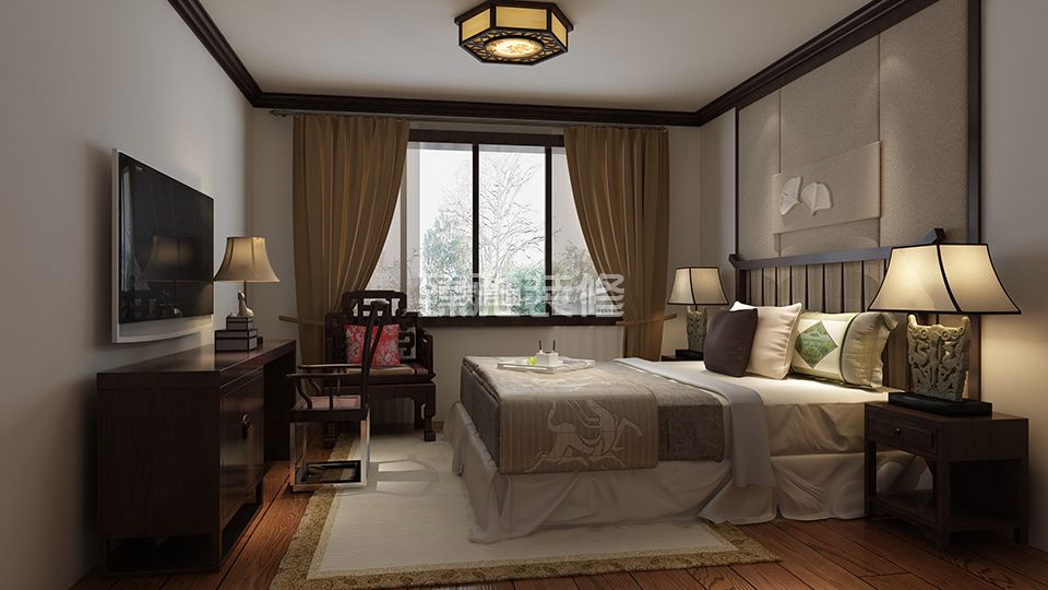 华茵桂语110平米现代中式卧室装修效果图