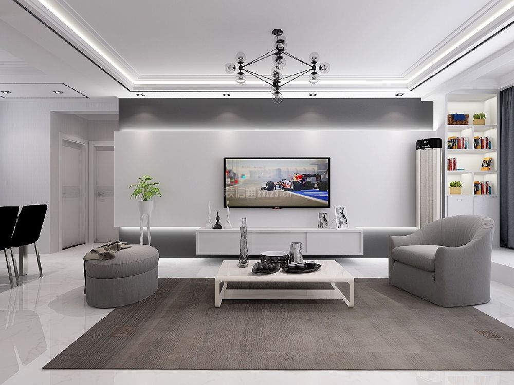 狮子城115平米三居室现代简约风格电视背景墙装修效果图