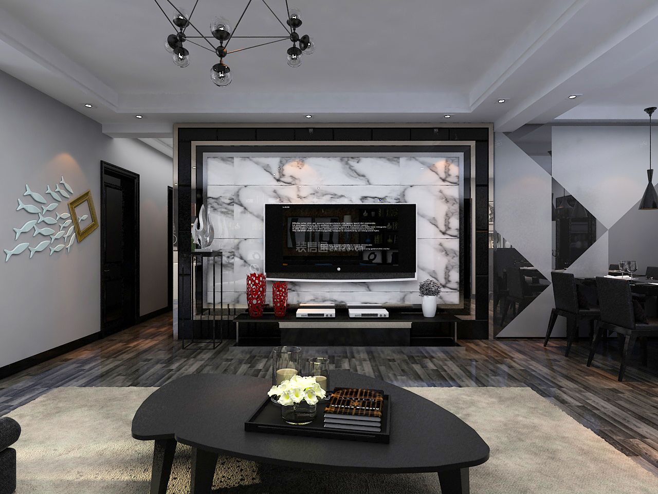 现代风格四居室客厅电视墙设计效果图