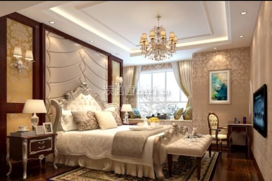欧式风格时尚三居室卧室飘窗台设计效果图