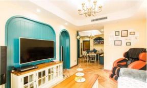 2023地中海客厅蓝色电视墙设计图片