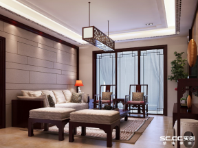 210平四居新中式风格客厅布艺沙发装修