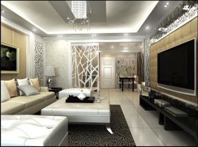 香缤国际城现代简约125平三居室客厅装修案例 