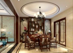 新中式风格三居室餐厅吊顶设计效果图片