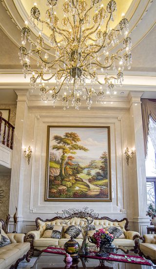 中安长岛300平米欧式风格别墅客厅背景墙装修效果图