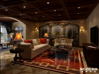 400平别墅美式风格客厅沙发装修效果