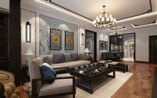 新中式风格客厅沙发背景墙挂画装饰效果图片