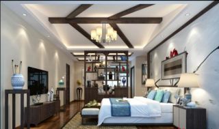 2023新中式复式家庭卧室个性吊顶设计效果图