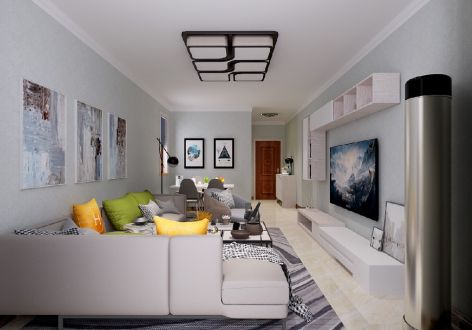 鸿坤理想城89平米两居室现代风格装修效果图