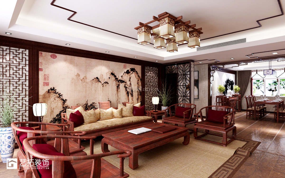 宝石花园140平米三居室新中式风格客厅装修效果图