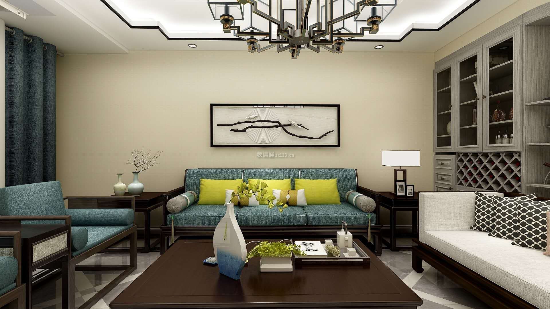 新中式风格客厅沙发背景墙装修效果图